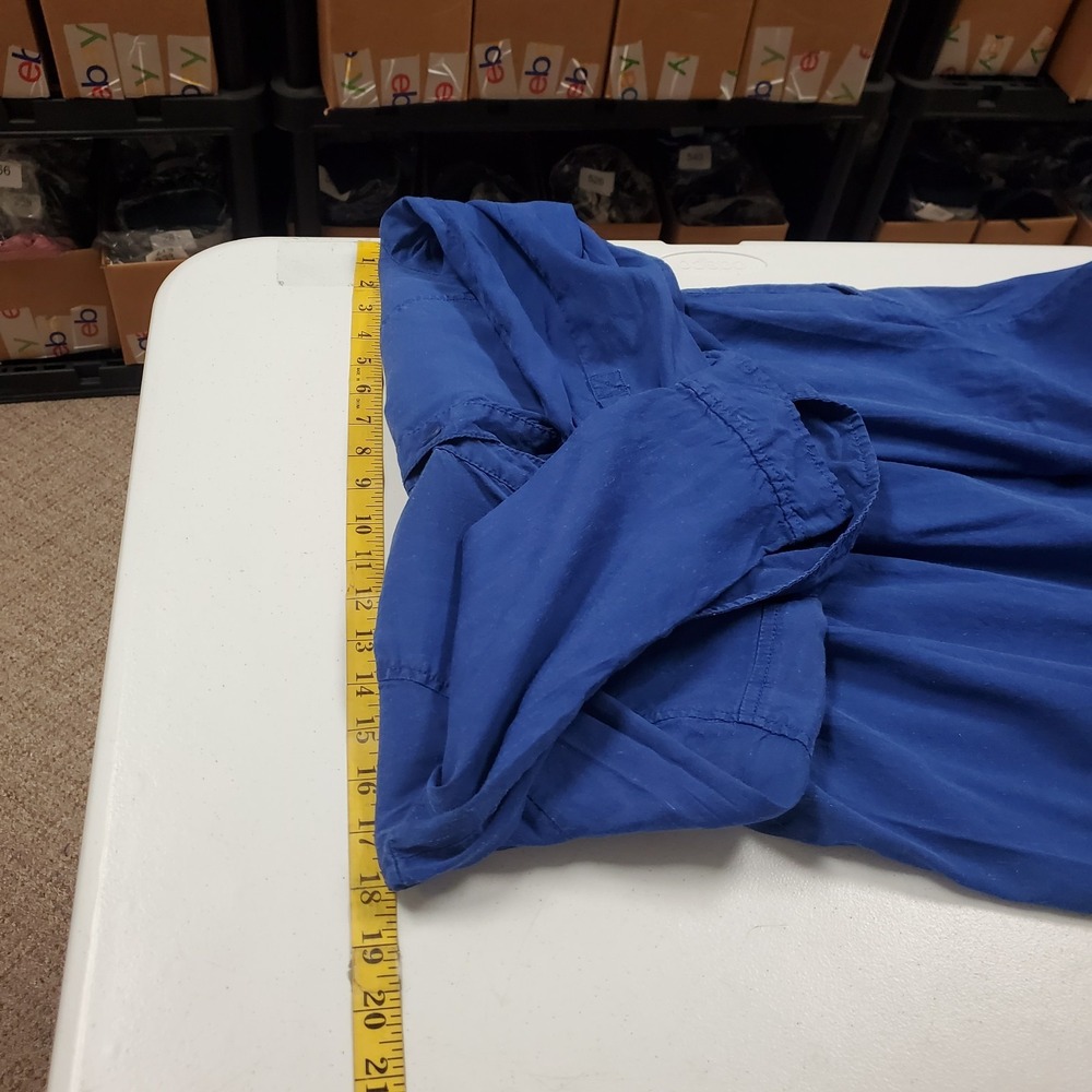 Eileen Fisher Linen Blend Shirt Dress Small Petite Button Front Blue Long Sleeve - Picture 6 of 10